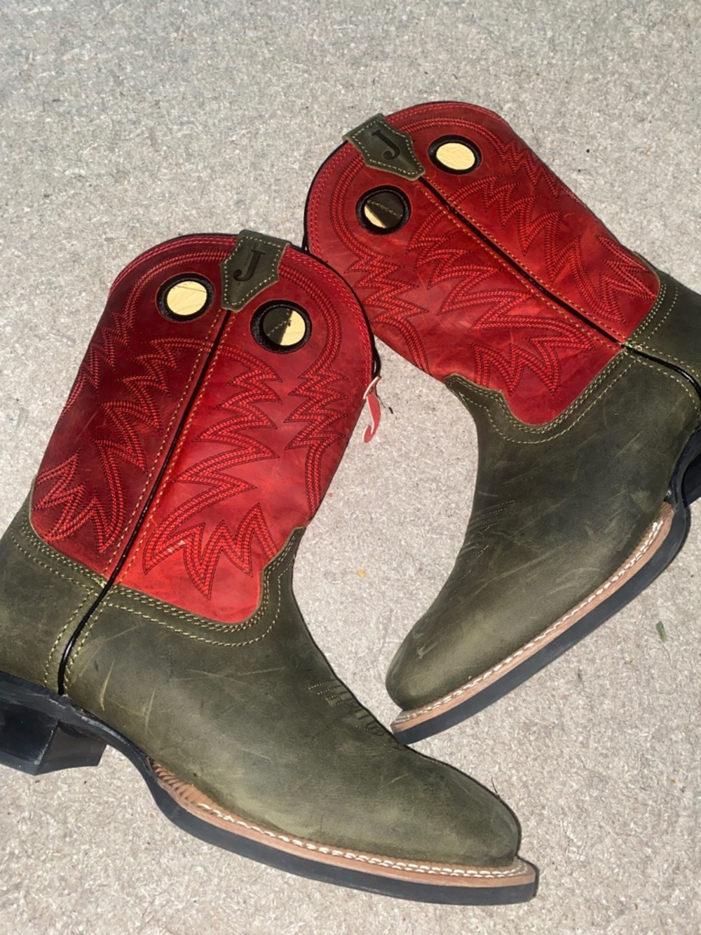 Justin Boots grey Foot Red Shaft Two-Tone Western Pull-On Boots